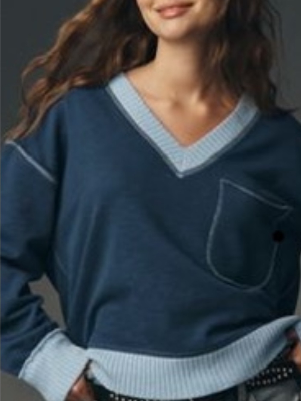 Pilcro Blue Two-Tone V-Neck Pullover Sweater